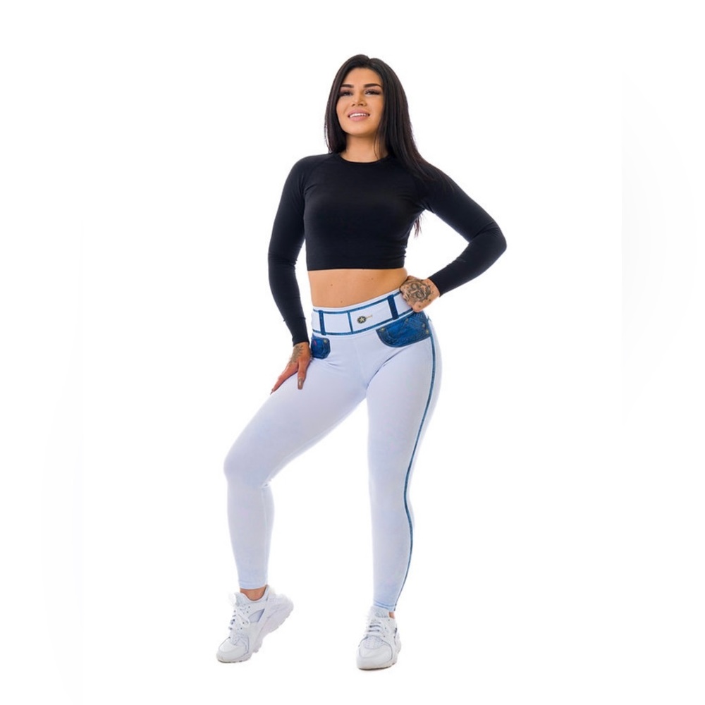 Faux Denim Leggings, Bleached 4